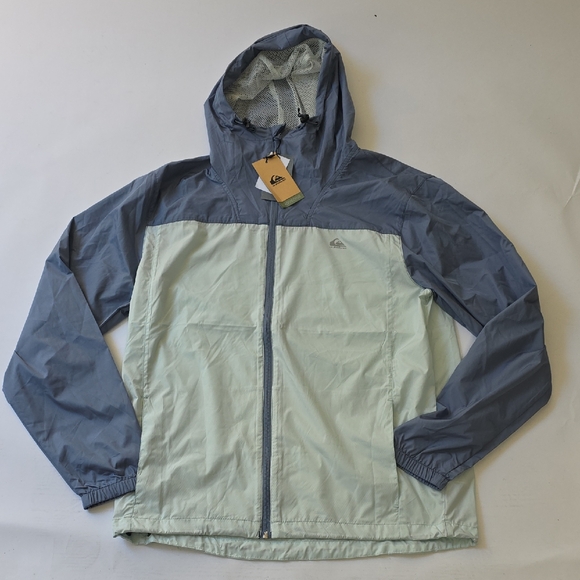 NWT Men's Quicksilver Large Overcast Windbreaker. Blu/Grn - Picture 1 of 6